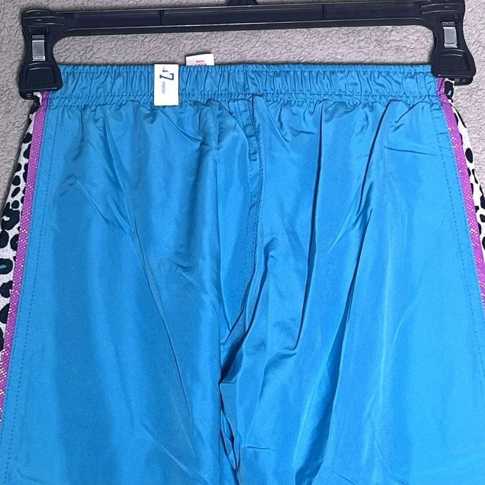 Justice Girls Blue Athletic Track Pants Purple Trim Leopard Print‎ Size 7 NWT